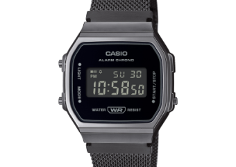RELÓGIO DE PULSO CASIO VINTAGE DIGITAL CAIXA RESINA/CROMADA PRETO VISOR PULSEIRA AÇO PRETO