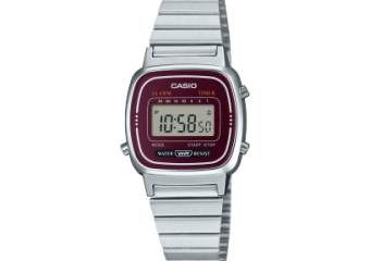 RELÓGIO DE PULSO VINTAGE DIGITAL CAIXA RESINA/PULSEIRA AÇO PRATA FUNDO VINHO CASIO
