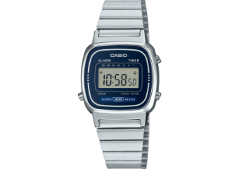RELÓGIO DE PULSO VINTAGE DIGITAL CAIXA RESINA/PULSEIRA AÇO PRATA FUNDO AZUL CASIO