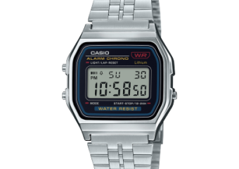 RELÓGIO DE PULSO VINTAGE DIGITAL CAIXA RESINA/PULSEIRA AÇO PRATA FUNDO PRETO CASIO