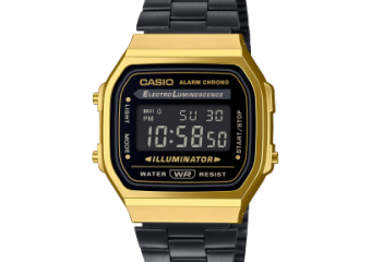 RELÓGIO DE PULSO CASIO VINTAGE DIGITAL CAIXA RESINA/PULSEIRA AÇO PRETO/DOURADO CASIO
